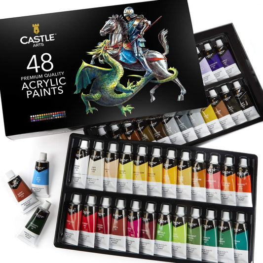  48 x 22ml Acrylic Paint Set | All-inclusive Set for Beginners, Adult Artists | Quality Intense Colors | Smooth to Use on Range of Surfaces | In Impressive Presentation Box