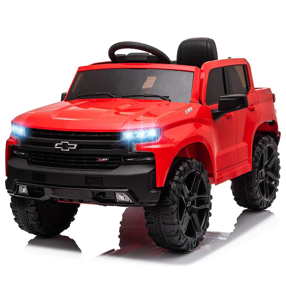 Funtok Licensed Chevrolet Silverado 12V Kids Electric Powered Ride on Toy Car with Remote Control & Music Player, Black