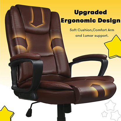 Vitesse Home Office Chair, Big and Tall Chair 8 Hours Heavy Duty Design, Ergonomic High Back Cushion Lumbar Back Support, Computer Desk Chair, , Adjustable Executive Leather Chair With Arms (Brown)