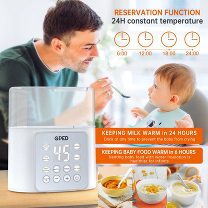 Baby Bottle Warmer, Double Bottles 9-In-1 Fast Milk Warmer with Appointment &Timer, Breastmilk Defrost & Food Heater, 24H Accurate Temperature Control for Breastmilk or Formula, Bpa-Free, LCD Display