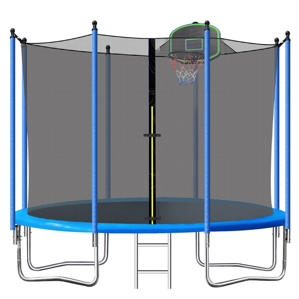 SEGMART 10Ft Trampoline for Kids with Basketball Hoop and Enclosure Net/Ladder,Blue