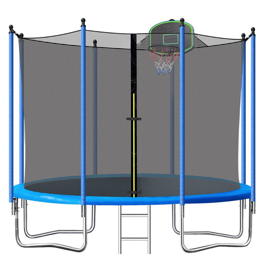 SEGMART 10Ft Trampoline for Kids with Basketball Hoop and Enclosure Net/Ladder,Blue