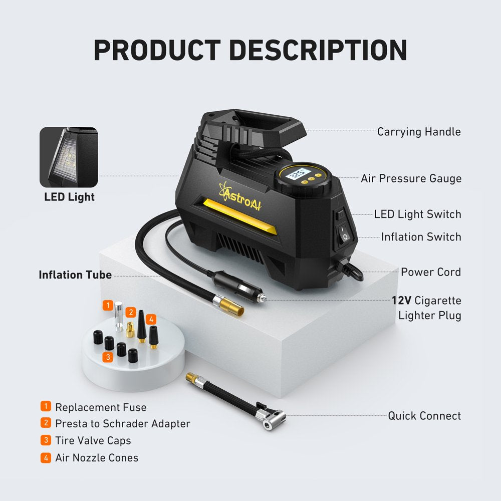 Car Tire Inflator 100 PSI, Electric Tire Compressor, Inflatables Air Car Pump, Yellow, for Gift