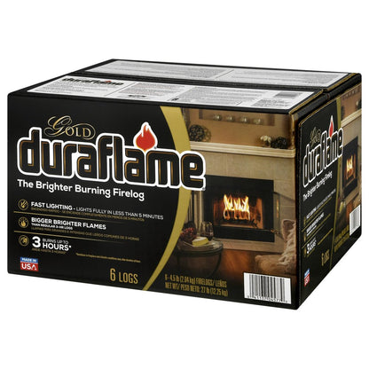 Duraflame Gold Ultra Premium 4.5lb Firelogs, 6-Pack Case, 3 Hour Burn