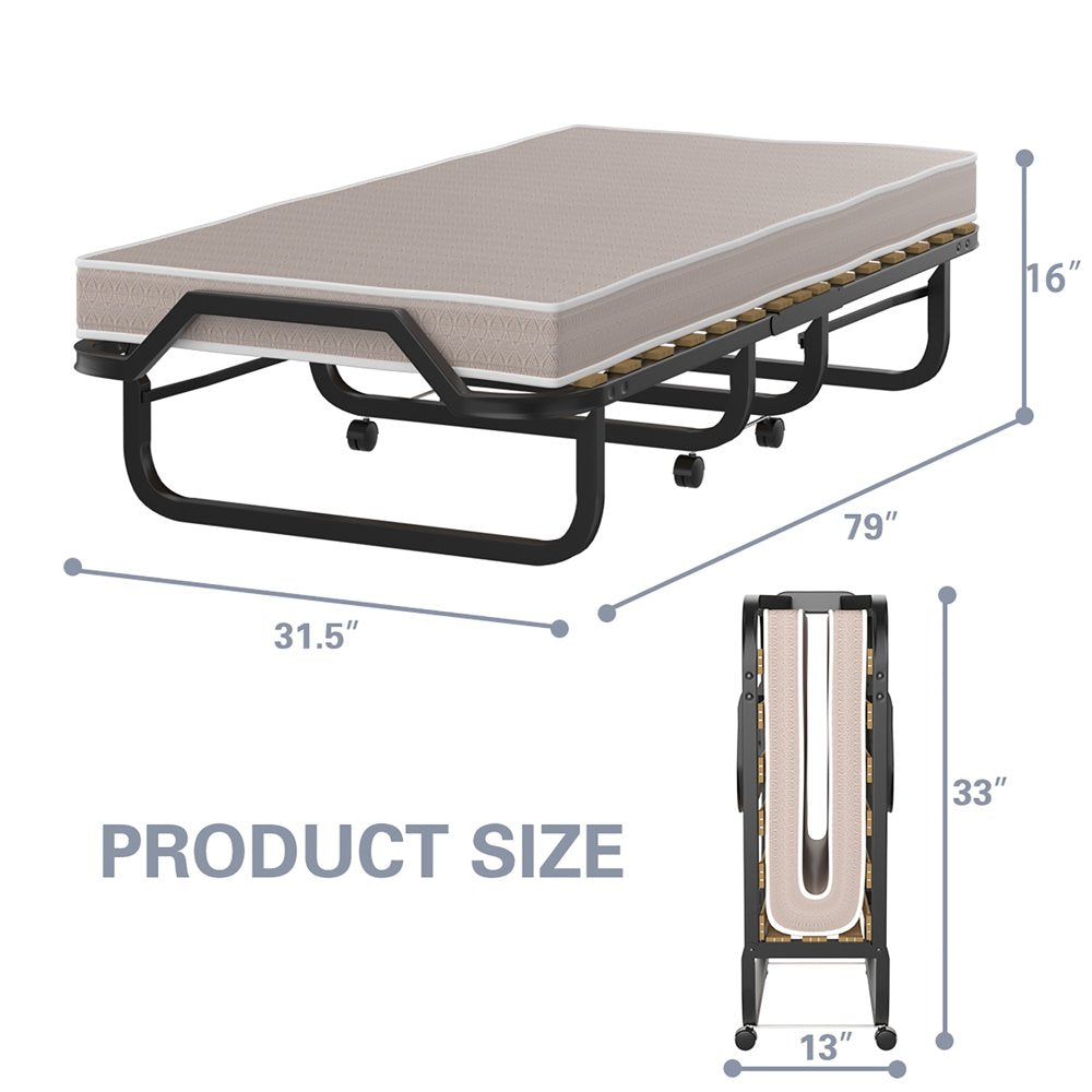 Gymax Folding Bed w/ Memory Foam Mattress Rollaway Metal Guest Bed Sleeper Made in Italy