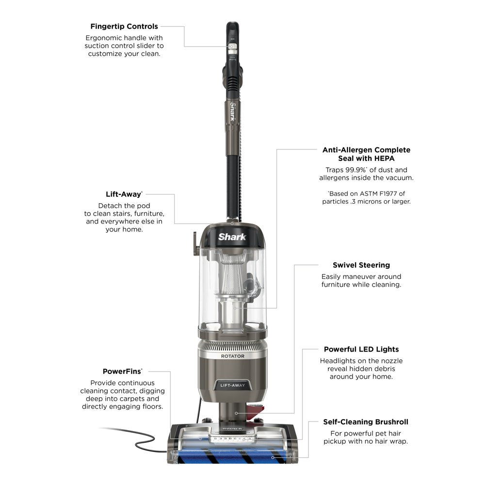 Shark® Rotator® Lift-Away® Upright Vacuum with DuoClean® PowerFins® and Self-Cleaning Brushroll, LA500WM