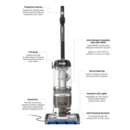 Shark® Rotator® Lift-Away® Upright Vacuum with DuoClean® PowerFins® and Self-Cleaning Brushroll, LA500WM