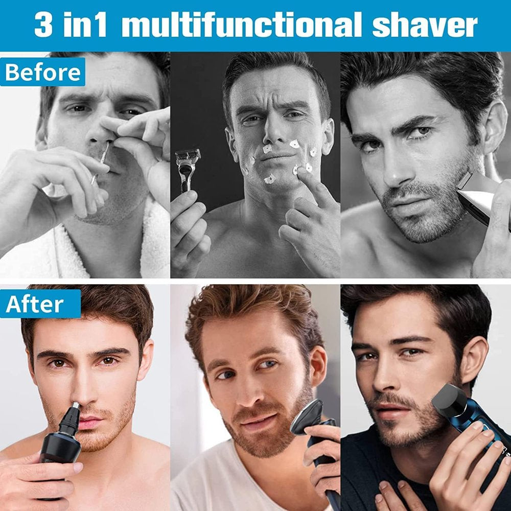 Electric Shaver Razor for Men, 3 in 1 Men’s Cordless LED Display IPX7 Waterproof Facial Nose Hair Beard Trimmer Grooming Kit with Wet Dry Rechargeable Use