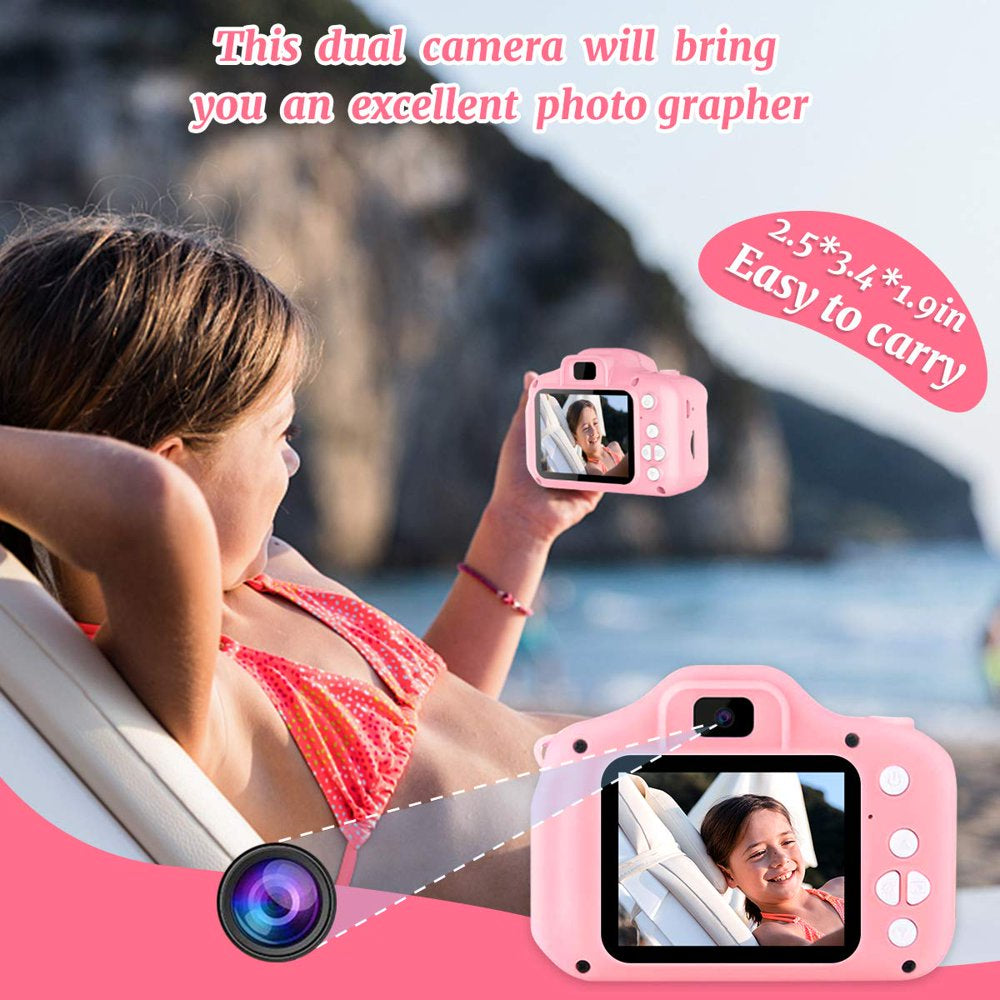 PayUSD Kids Selfie Camera for Kids 1080HD 20MP Digital Camera for Boys Toddler Girl Toys, Christmas Birthday Gift for Age 3 4 5 6 7 8 9 10 Year Old with 32GB SD Card, Pink