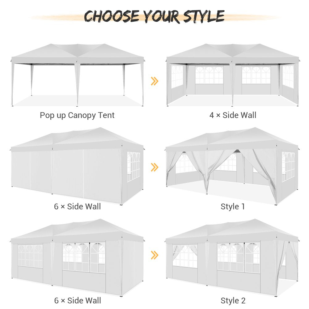 SANOPY 10' x 20' EZ Pop Up Canopy Tent Party Tent Outdoor Event Instant Tent Gazebo with 6 Removable Sidewalls and Carry Bag, White