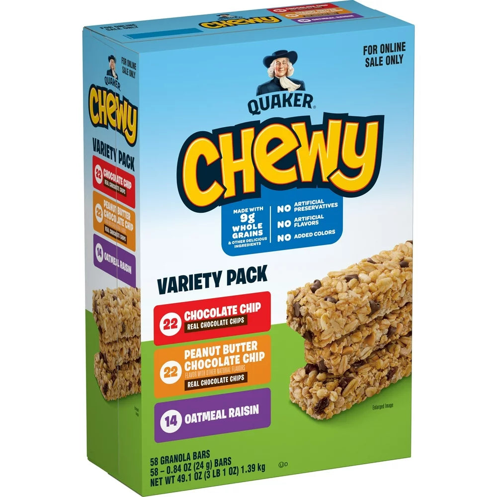 Quaker Chewy 3 Flavor Granola Bars, 58 Count Variety Pack