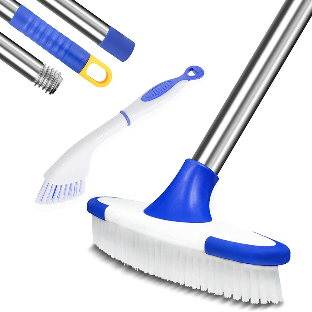 Floor Scrub Brush, ITTAR Cleaning Scrubber with Long Handle & Small Grout Brush