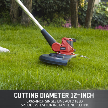 Powersmart 20V 12-Inch 7Lb Cordless String Trimmer, 2 Ah Battery and Charger Included