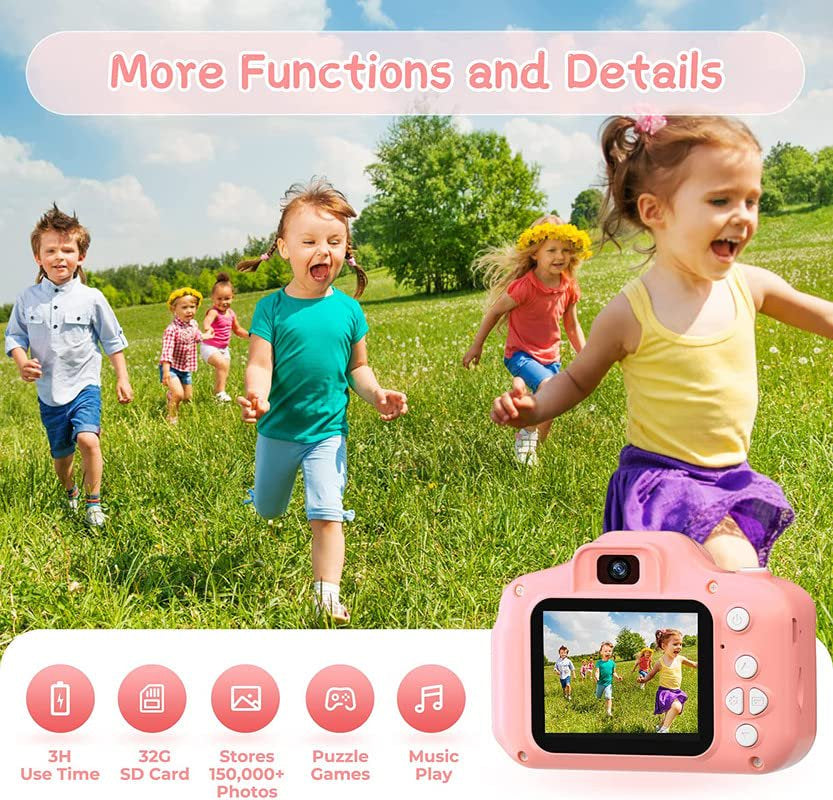 PayUSD Kids Selfie Camera for Kids 1080HD 20MP Digital Camera for Boys Toddler Girl Toys, Christmas Birthday Gift for Age 3 4 5 6 7 8 9 10 Year Old with 32GB SD Card, Pink