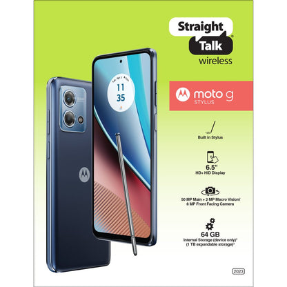 Straight Talk Motorola Moto G Stylus 4G (2023), 64GB, Blue- Prepaid Smartphone [Locked to Straight Talk]
