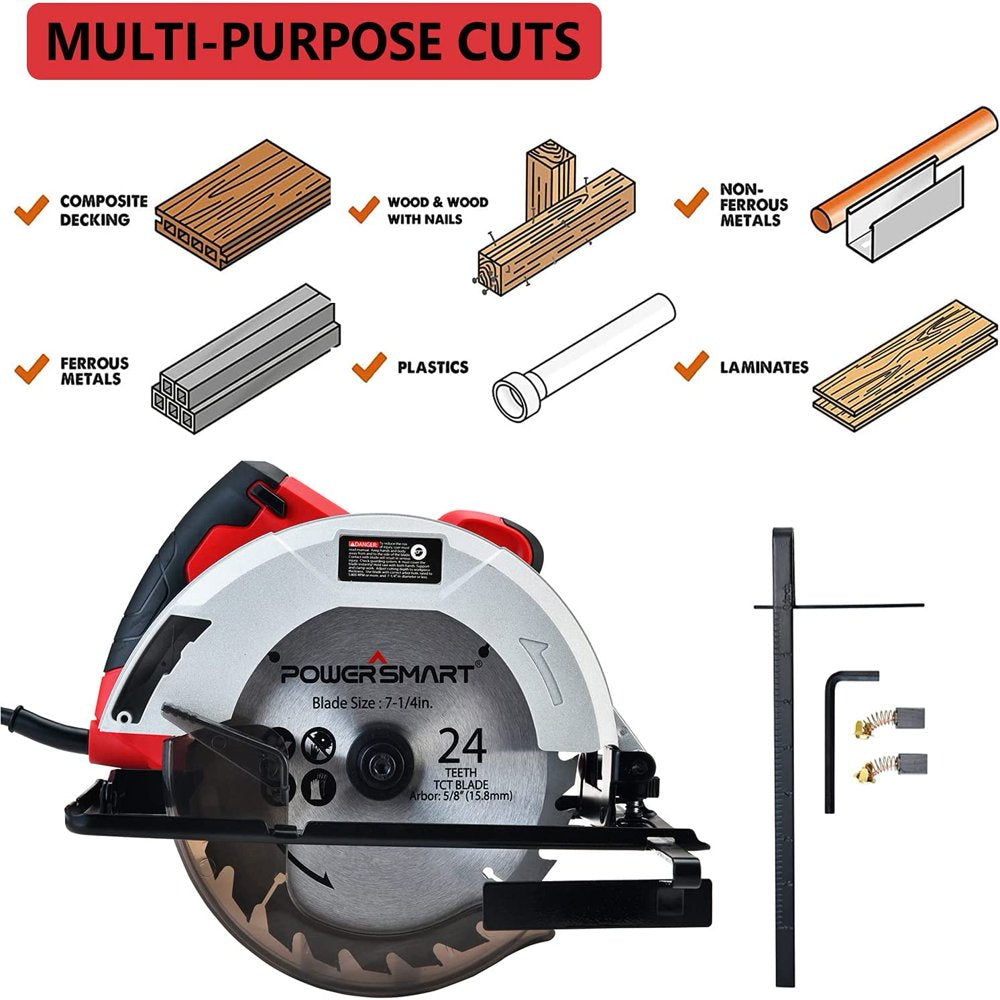 14 Amp 7-1/4 inch Electric Circular Saw Corded Wood Saw Red ,PS4015