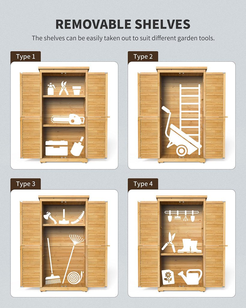 Aiho 63.2" Outdoor Storage Cabinet with Double Lockable Doors and 3 Removable Shelves - Natural