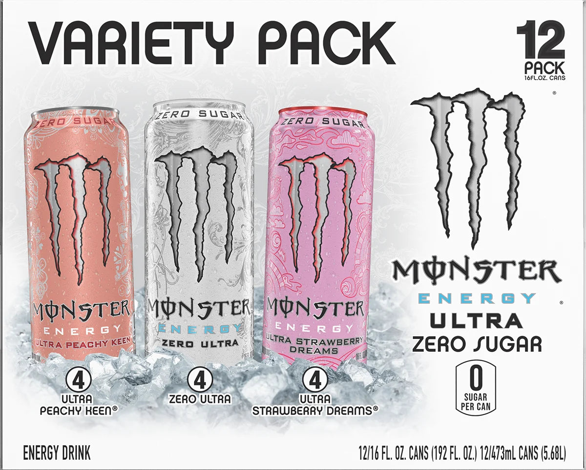 Monster Energy, Ultra VP, Ultra Peachy Keen, Strawberry Dreams, Zero Ultra, 16 fl oz, 12 pk