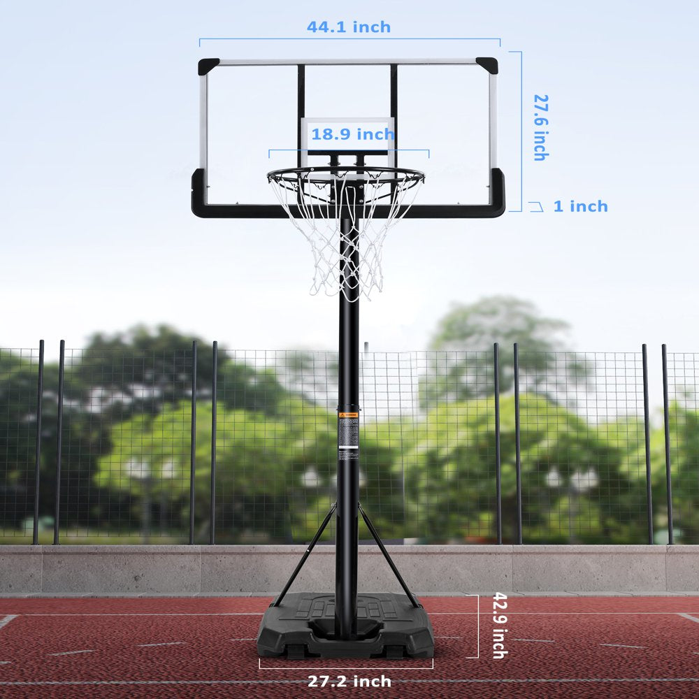 Portable Basketball Hoop Goal Basketball Hoop System Height Adjustable 7 ft. 6 in. - 10 ft. with 44 inch Indoor Outdoor PVC Backboard Material