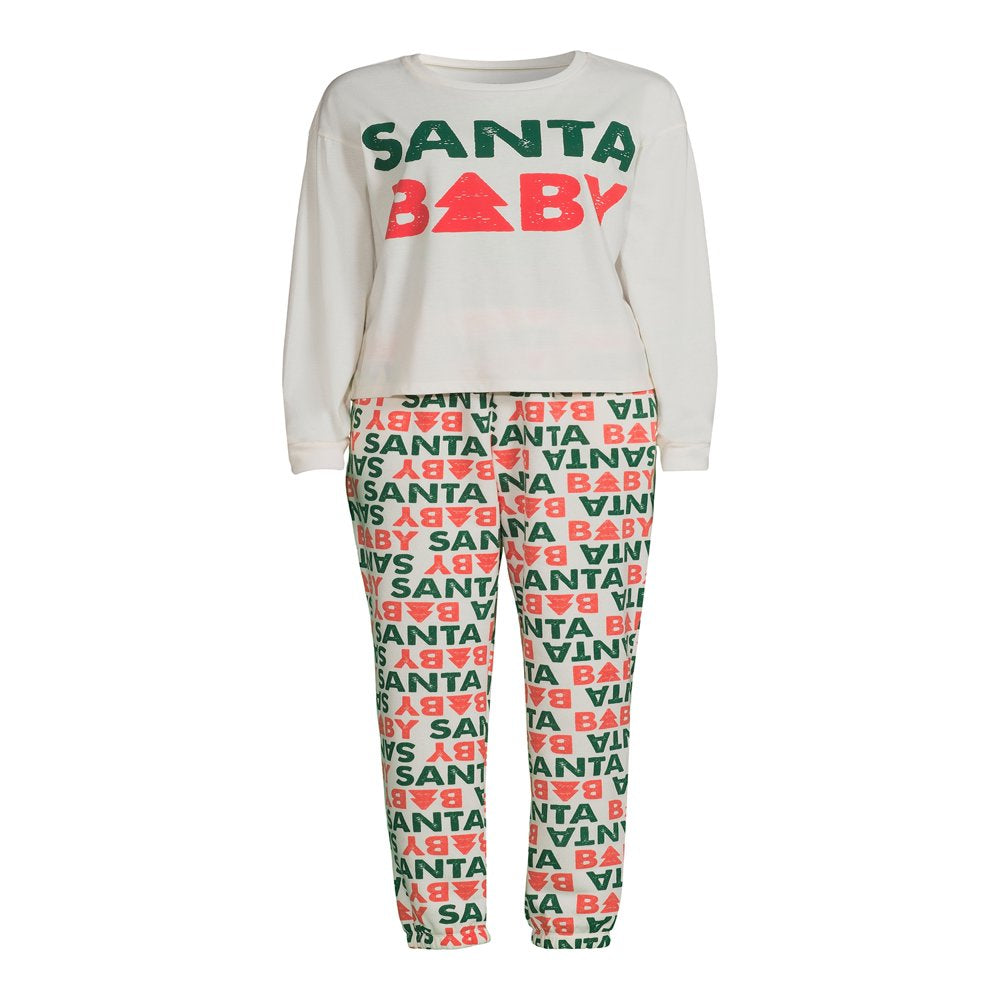 Grayson Social Juniors Santa Baby Long Sleeve Tee and Jogger Sleep Set, 2-Piece