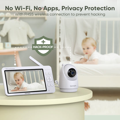 bonoch Baby Monitor with 2 Cameras 7" 720P HD LCD Split Screen Video Audio No WiFi Auto Night Vision