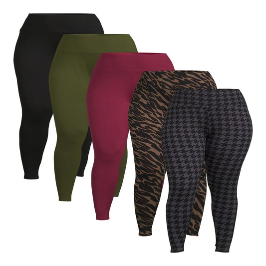 Feathers Women's Plus Size Fleece Leggings, 5-Pack