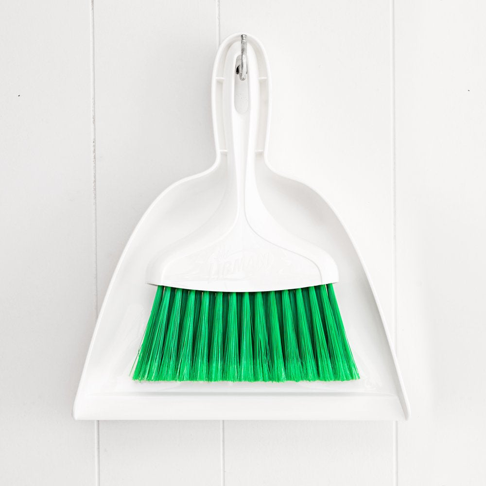 Libman Green and White Polypropylene & PET Dust Pan with Whisk Broom Set