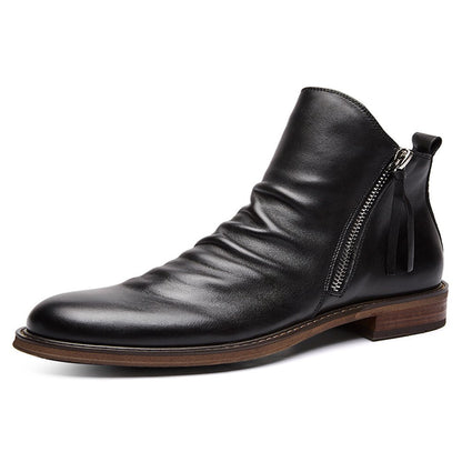 Ritualay Mens Comfortable Dress Boots round Toe Ankle Booties Business Work Side Zip Leather Boot Wine Red 8.5