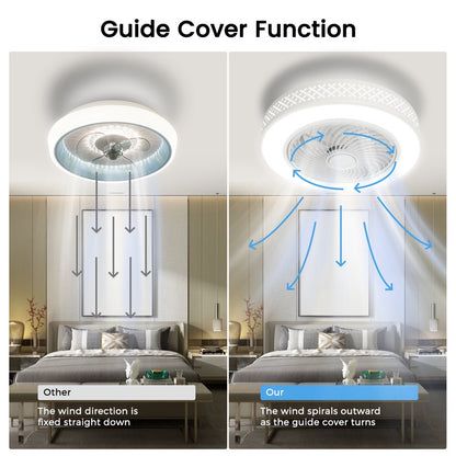 BLITZWILL 20 in round Ceiling Fans with Dimmable LED Bright Light, W/ Remote Control, Wind Speeds Adjusting + Timing Function + Metal Hollowed-Out Shell