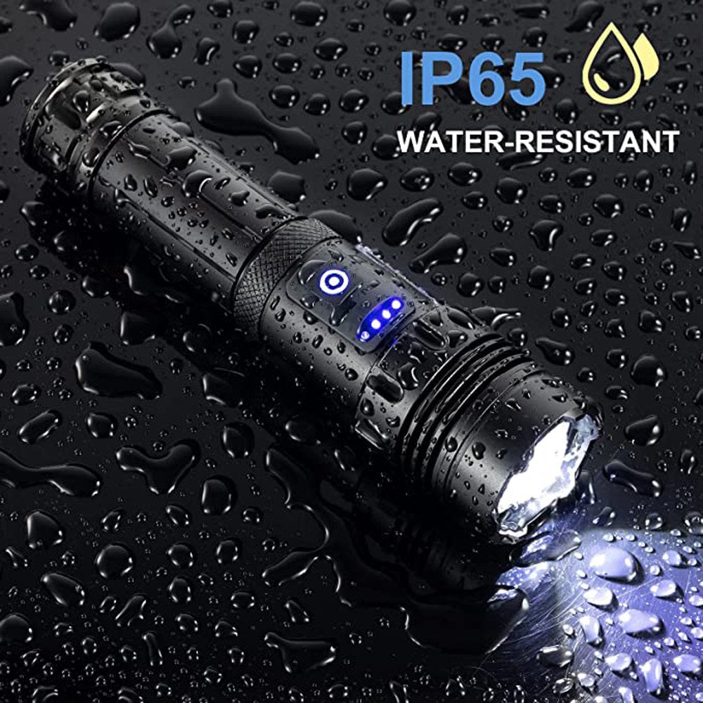 100000 Lumens Powerful Flashlight, Rechargeable Waterproof Searchlight XHP70 Super Bright Handheld Led Flashlight Tactical Flashlight 26650 Battery USB Zoom Torch for Emergency Hiking Hunting Camping