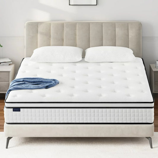 Queen Mattress, Molblly 12" Hybrid Mattress,Innerspring and Gel Memory Foam