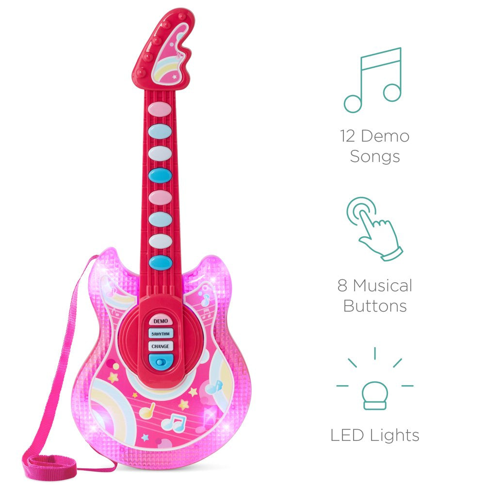 Best Choice Products 19in Kids Flash Guitar, Pretend Play Musical Instrument Toy for Toddlers w/ Mic, Stand - Pink