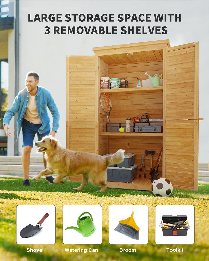 Aiho 63.2" Outdoor Storage Cabinet with Double Lockable Doors and 3 Removable Shelves - Natural