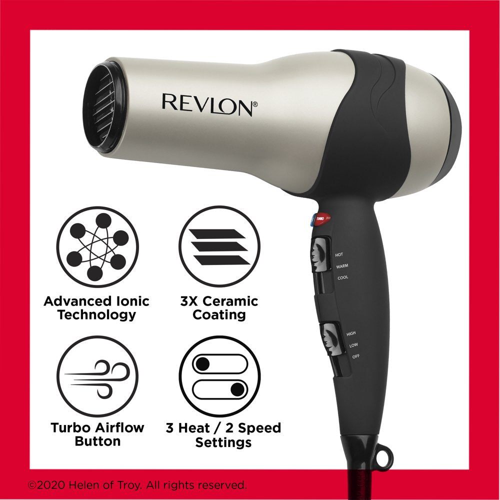 Revlon 1875W Turbo Ceramic + IONIC Hair Dryer, Gray