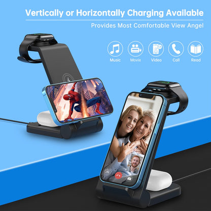 Wireless Charger, 23W 3 in 1 wireless charging station, Fast Charging dock for iPhone 14/13/12/11 Pro Max/X/Xs Max/8/8 Plus, AirPods 3/2/pro, iWatch Series 7/6/5/SE/4/3/2, Samsung Phones Charger Stand