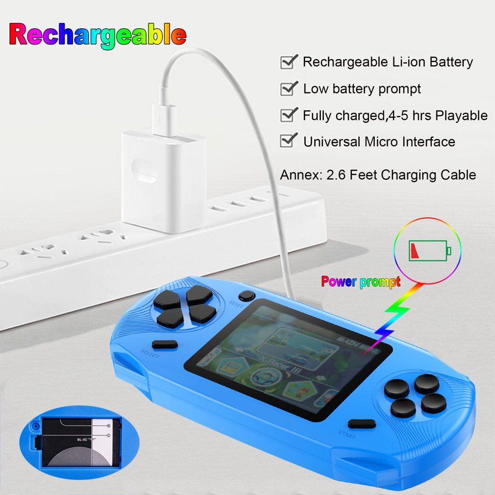 16 Bit Handheld Game Console Toy for Kids with 3.0'' Color LCD 100 Games (Blue)