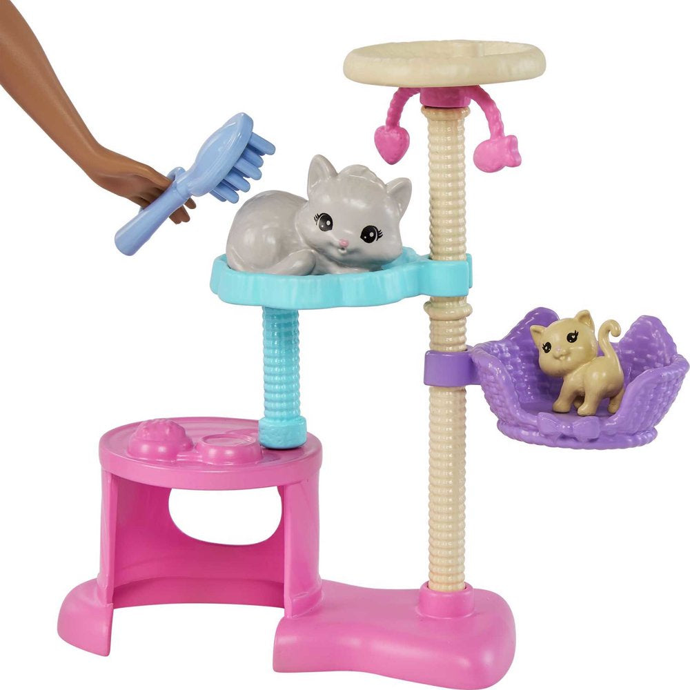 Barbie Kitty Condo Playset with Brunette Fashion Doll, 4 Kittens, Cat Tree & Accessories