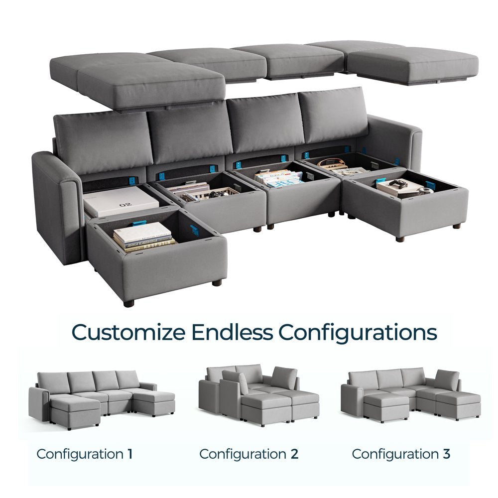 LINSY HOME Modular Couches and Sofas Sectional with Storage Sectional Sofa U Shaped Sectional Couch with Reversible Chaises, Teal