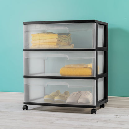 Sterilite Wide 3 Drawer Cart Black