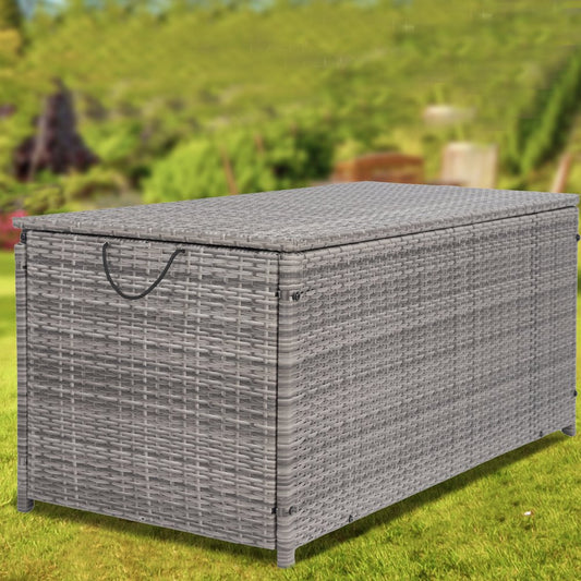 Seizeen Rattan Deck Box for Outside, 113GAL Outdoor Storage Box w/Waterproof Liner for Pool Accessories, Patio Storage Furniture for Garden Poolside, Towel Grey