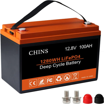 CHINS 12V 100AH LiFePO4 Lithium Iron Battery 100A BMS for RV