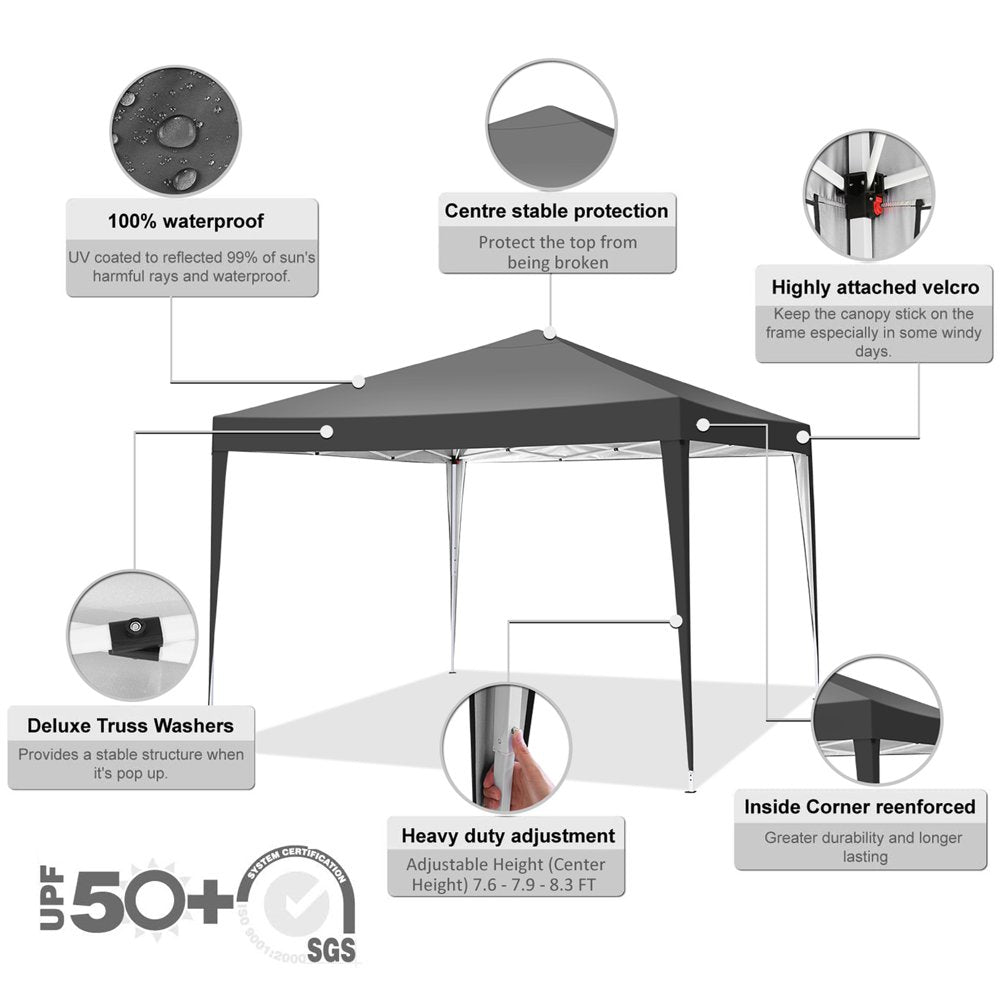 10'X10' EZ Pop up Canopy Tent Outdoor Party Instant Shelter Portable Folding Beach Canopy with 4 Sandbag & Carrying Bag, Black