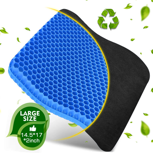 Gel Seat Cushion, Cooling Seat Cushion Thick Big Breathable Honeycomb Design Absorbs Pressure Points Seat Cushion with Non-Slip Cover Gel Cushion for Office Chair Home Car Seat Cushion for Wheelchair