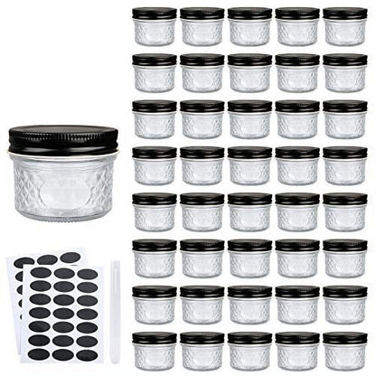 4 oz Glass Jars With Lids?Black?,Small Clear Canning Jars For Caviar,Herb,Jelly,Jams,Mini Wide Mouth Mason Jars Spice Jars For Kitchen Storage Preserving Food And Party Favors 40 Pack ??