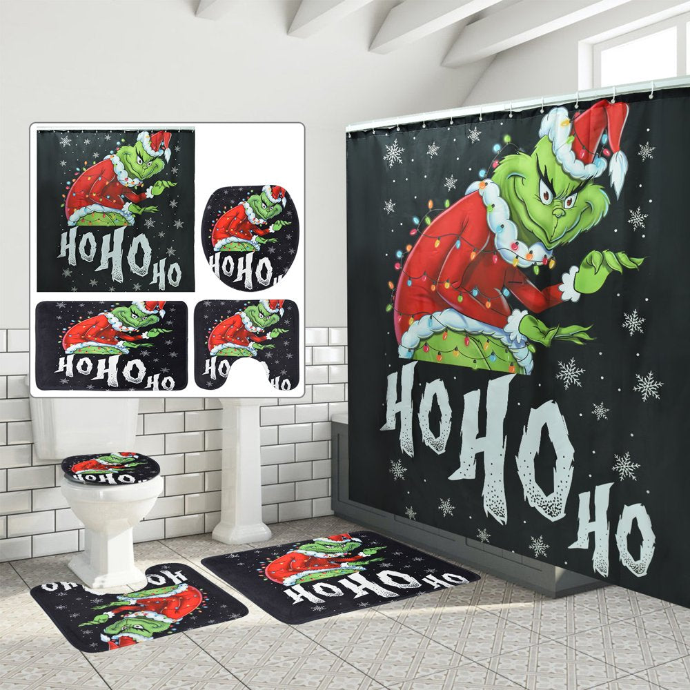 Christmas Shower Curtain Set How The Grinch Stole Christmas Shower Curtain with 12 Hooks Bathroom Set, Holiday Home Decor (72x72 Inch)