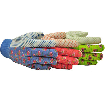 G & F Soft Jersey Garden Gloves, 3 Pairs, Green/Pink/Blue, Women