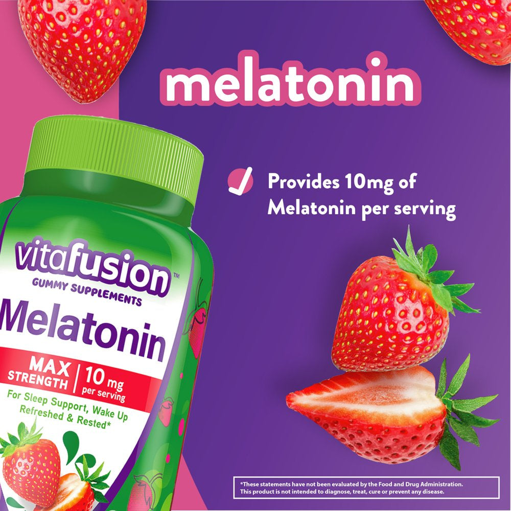 vitafusion Max Strength Melatonin Gummy Supplements, Strawberry Sleep Supplements, 100 Ct