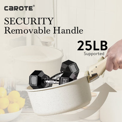 Carote Nonstick Cookware Sets, 9 Pcs Granite Non Stick Pots and Pans Set with Removable Handle