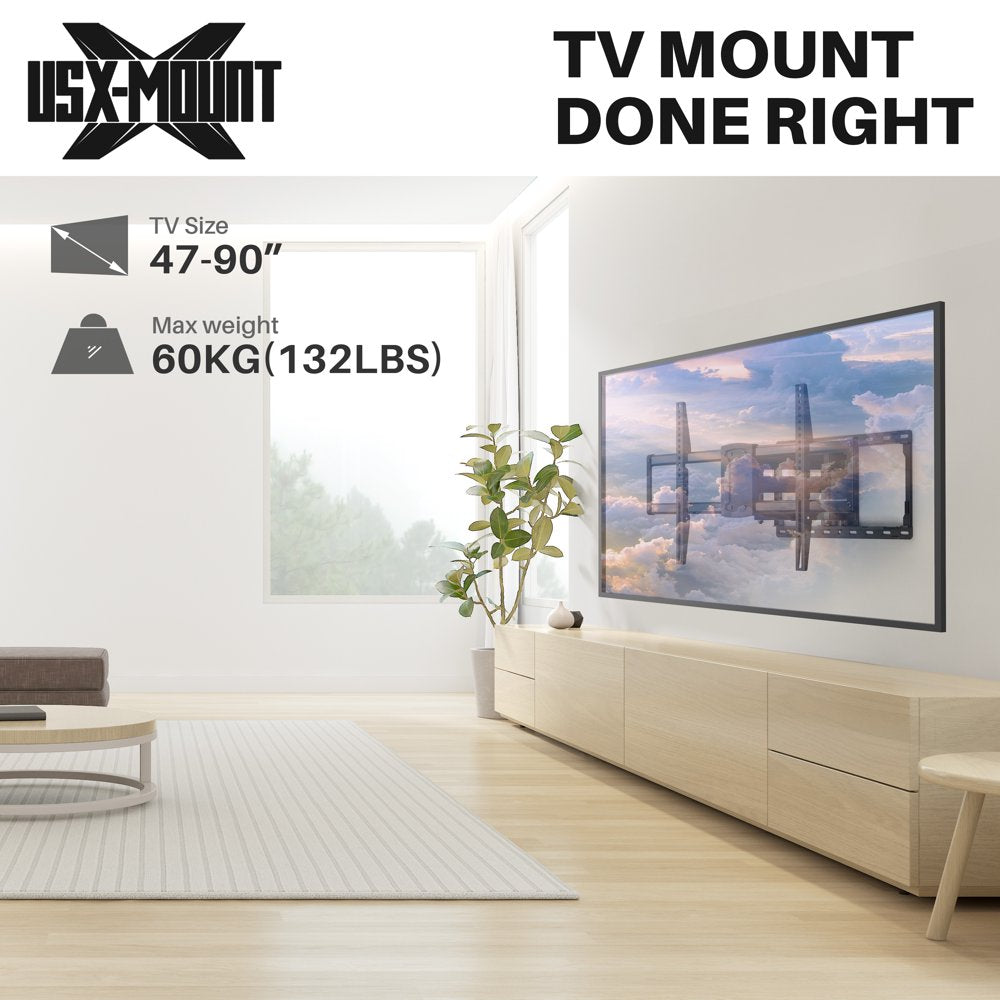 USX MOUNT Full Motion TV Wall Mount for 47-90 inch TVs Swivels Tilts Extension Leveling Hold up to 132lb Max VESA 600x400mm, 16" Wood Stud