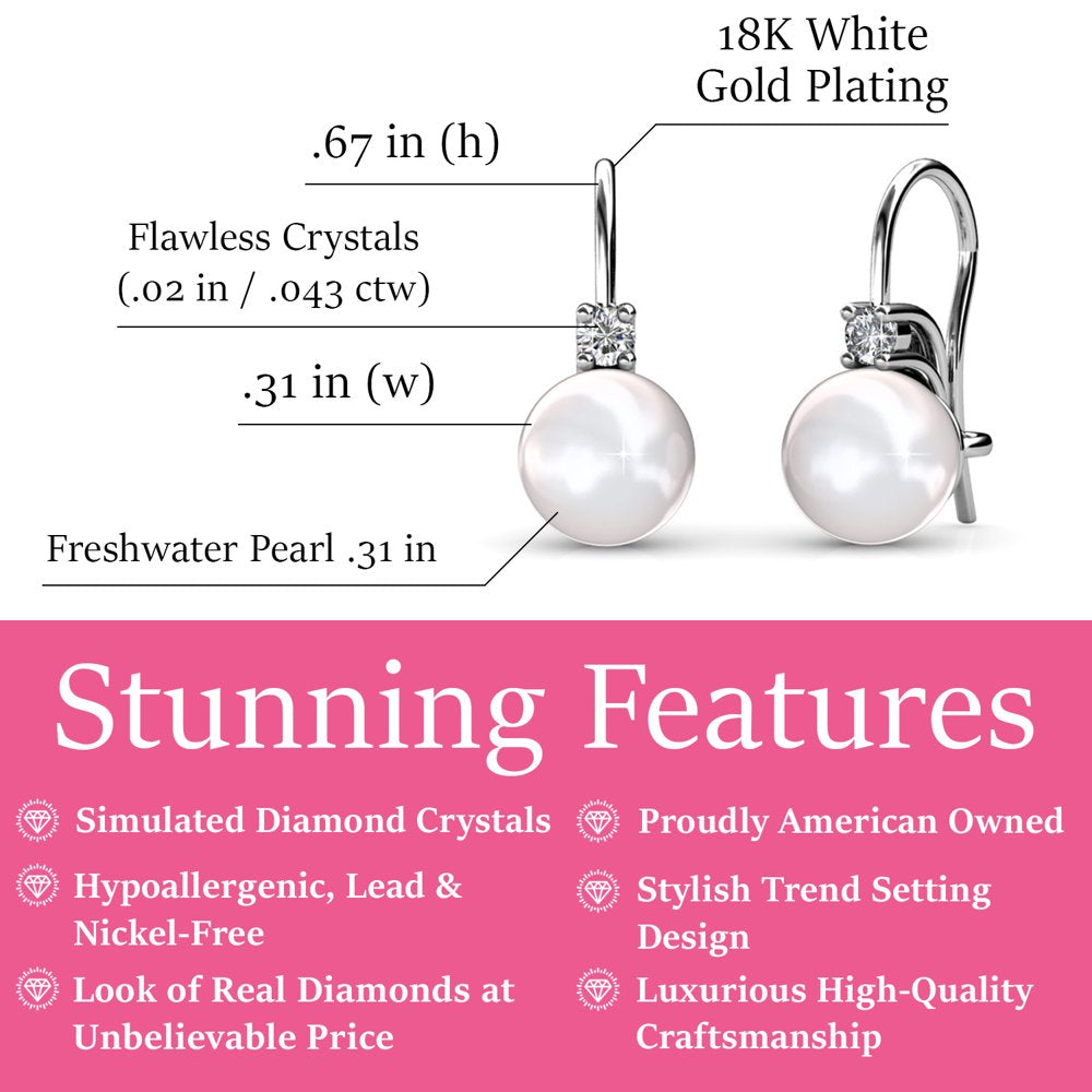 Cate & Chloe Cassie 18k White Gold Plated Silver Pearl Drop Earrings | Crystal Earrings for Women, Gift for Her